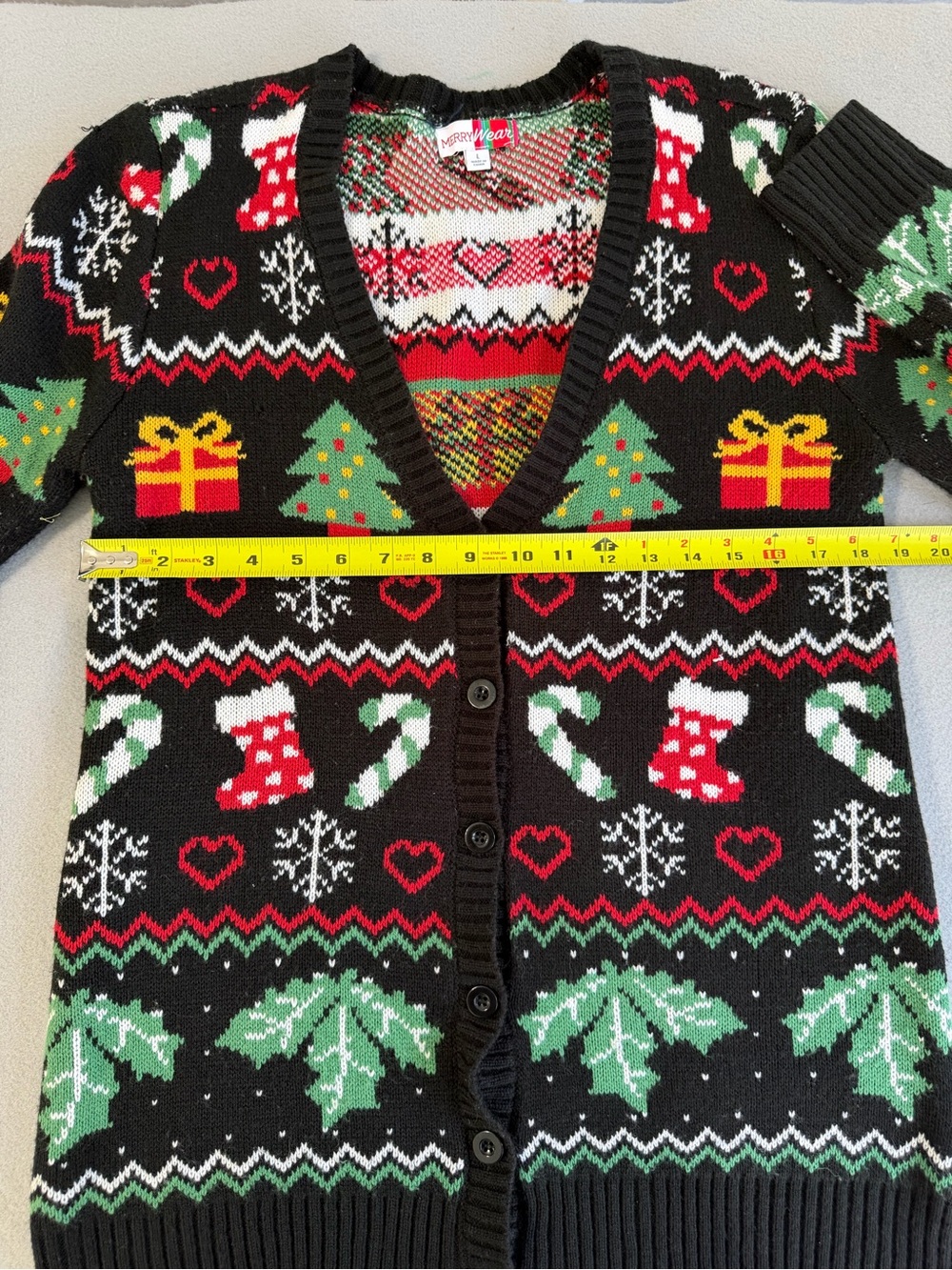 Vintage Merry Christmas Cardigan Large Women’s Ugly Sweater Button Down - Picture 6 of 8